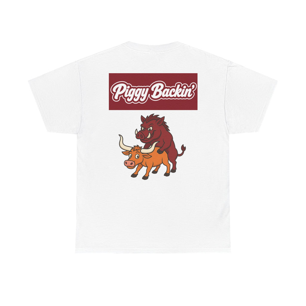 Piggy Backin' Graphic Tee — Funny Hog & Longhorn Retro Logo Shirt