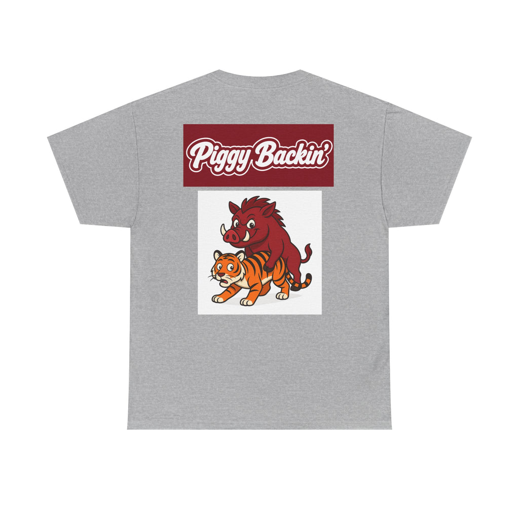 Arkansas 'Piggy Backin'' T‑Shirt — Retro Razorback & Tiger Graphic Tee