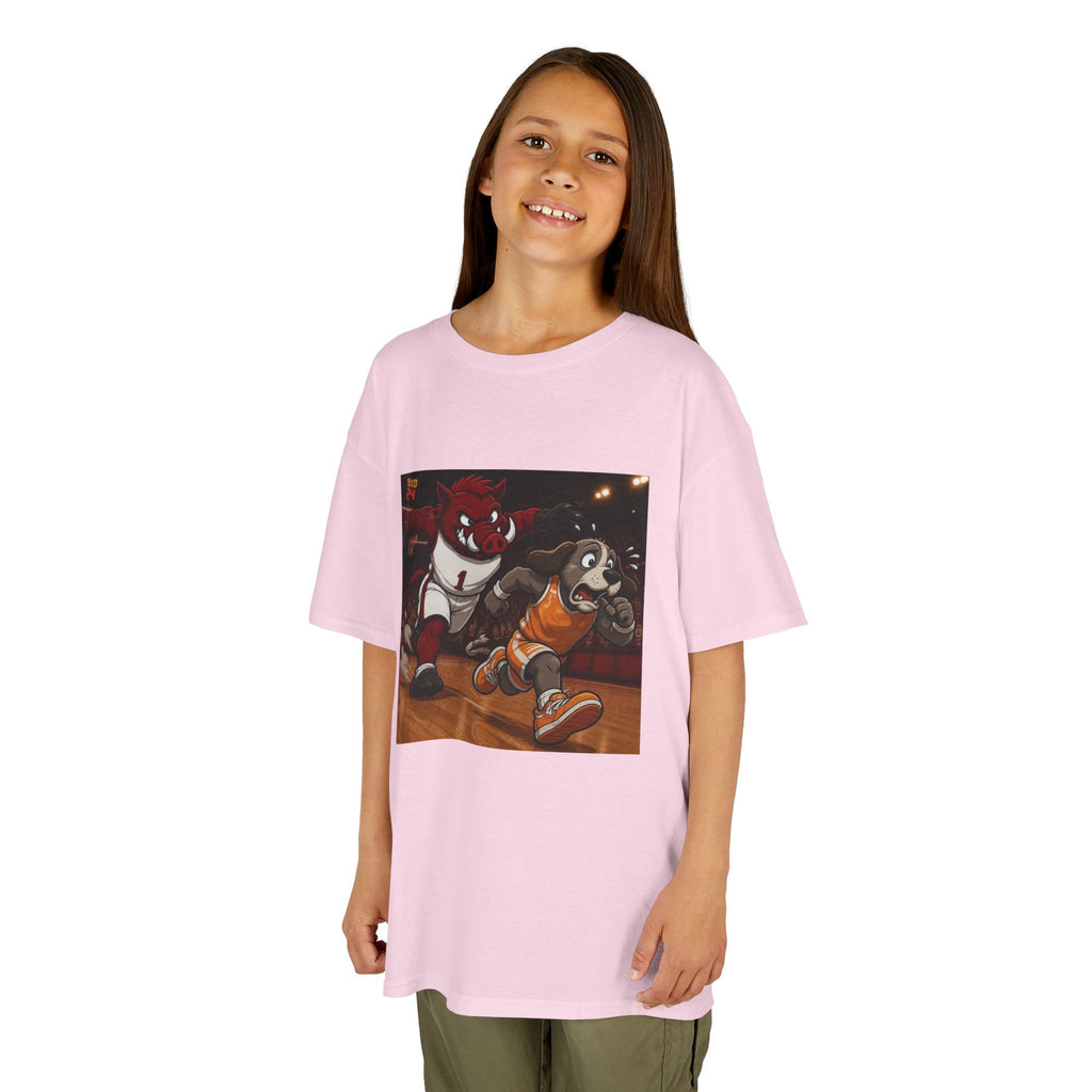 Kids Basketball Mascot Tee — Playful Cartoon Dunk Design