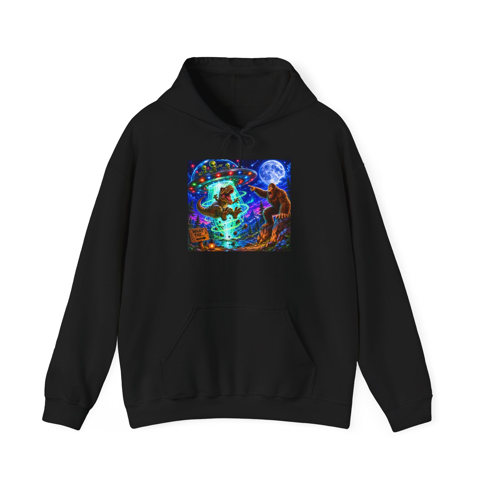 Psychedelic Alien, Dinosaur, Bigfoot Hoodie - Trippy Forest Spirit Graphic Sweatshirt
