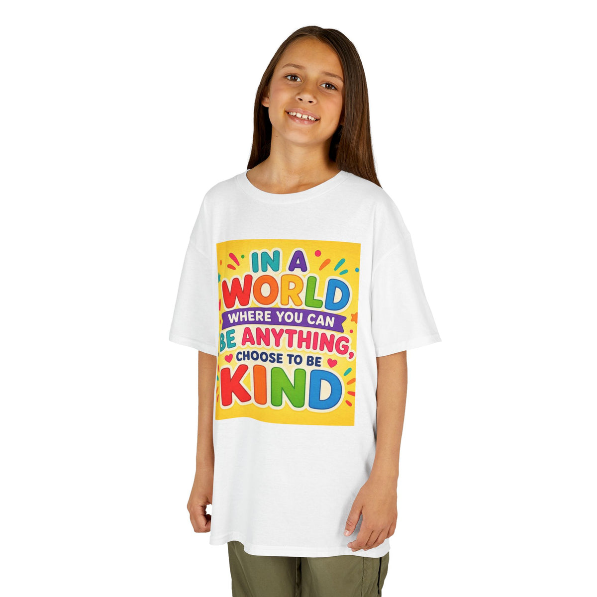 Kids T-Shirt — "In a World Where You Can Be Anything, Choose to Be Kind" Colorful Positive Message