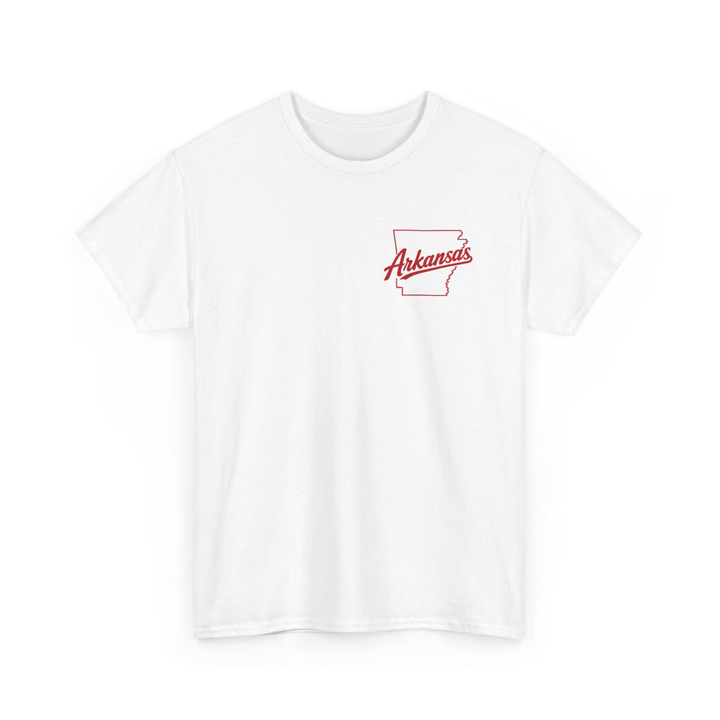 Arkansas Tigers Graphic Tee — State Script Front with ' Pissing on TIGERS' Back Photo Print