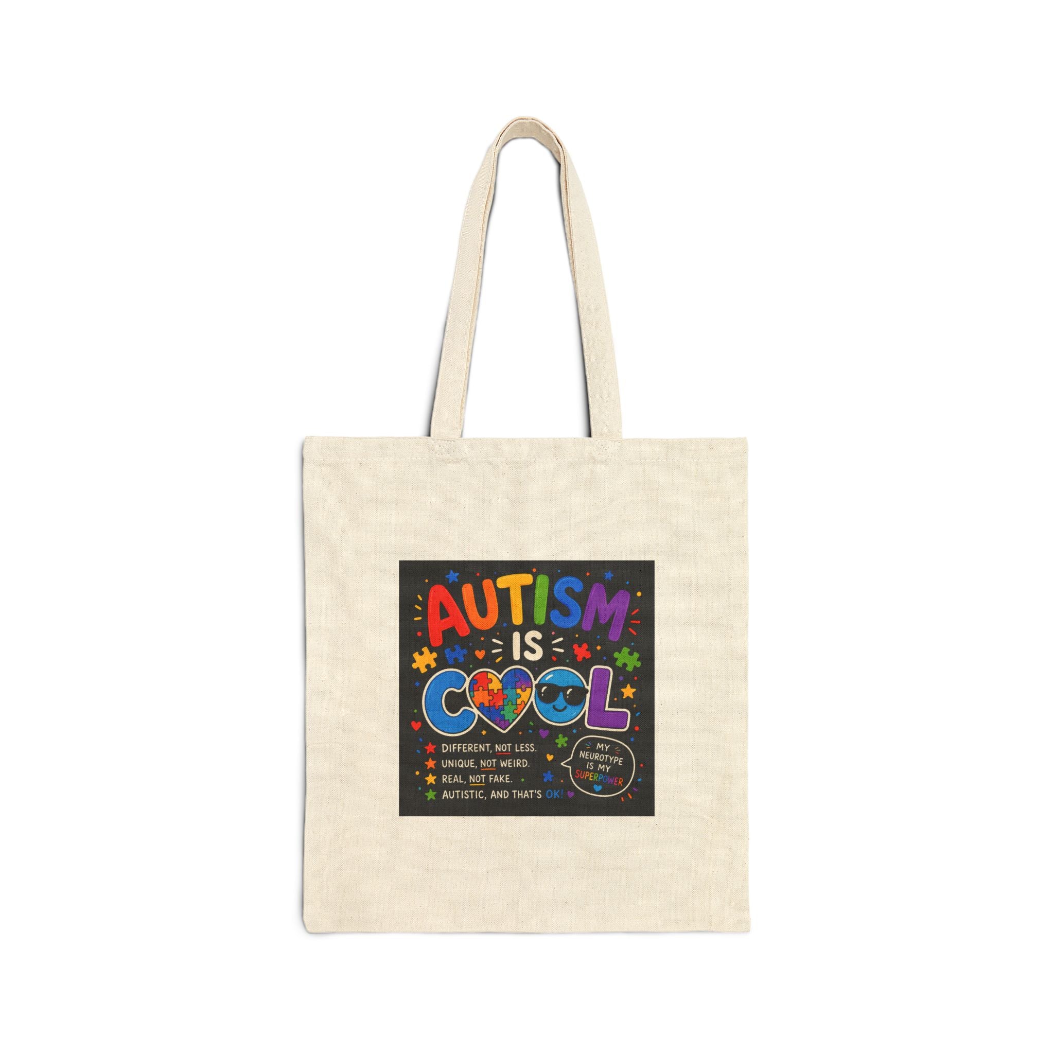Autism Is Cool Canvas Tote Bag – Colorful Advocacy Grocery & Everyday Eco Tote
