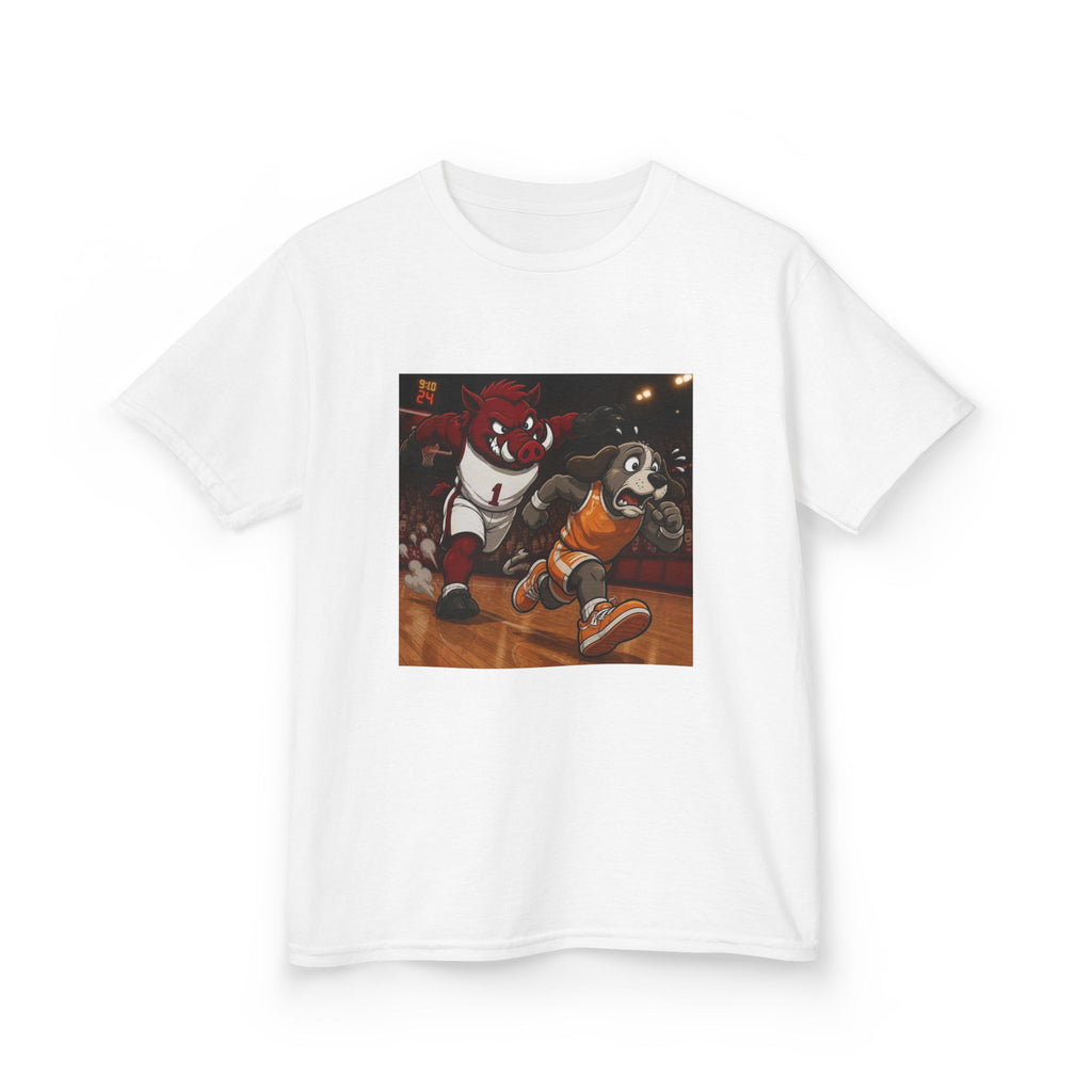 Kids Basketball Mascot Tee — Playful Cartoon Dunk Design