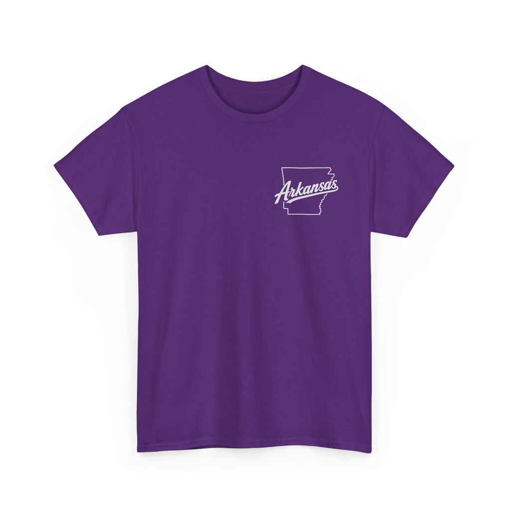 Arkansas Tigers Graphic Tee — State Script Front with ' Pissing on TIGERS' Back Photo Print