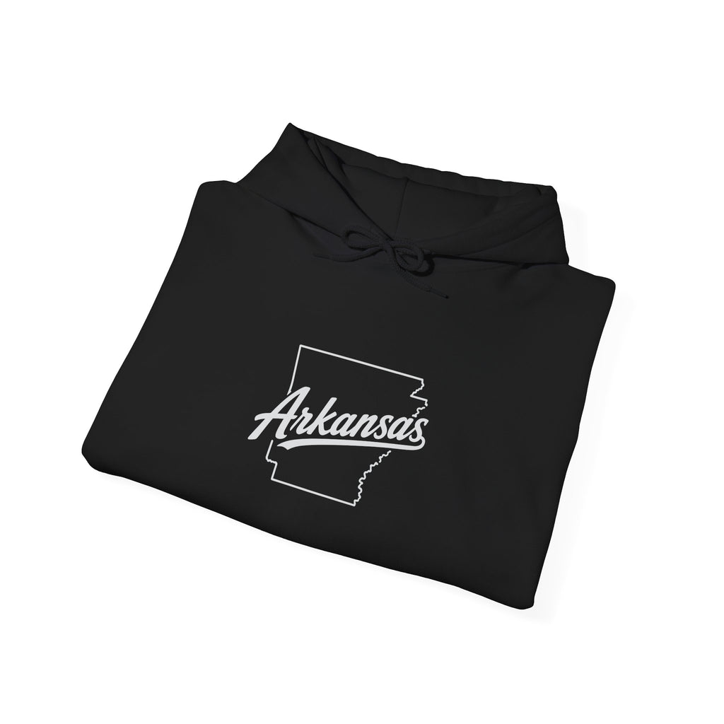 Arkansas Script State Outline Hoodie - Retro State Pride Pullover