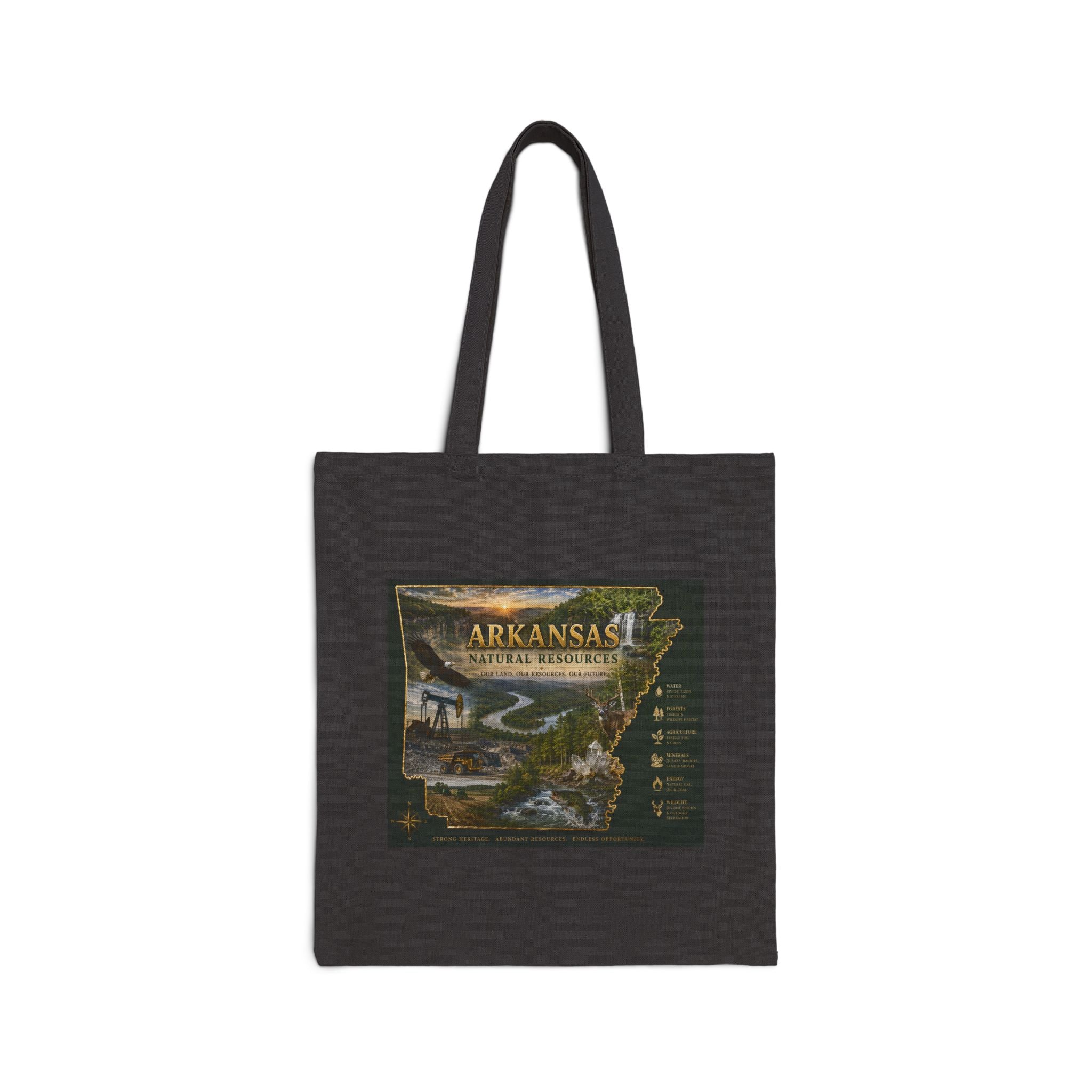 Arkansas Nature Wildlife Canvas Tote Bag — Scenic State Map Eco Grocery Bag