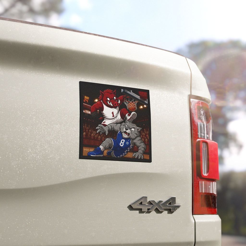 Basketball Mascot Car Magnet — Razorback Dunk vs Wildcat Design