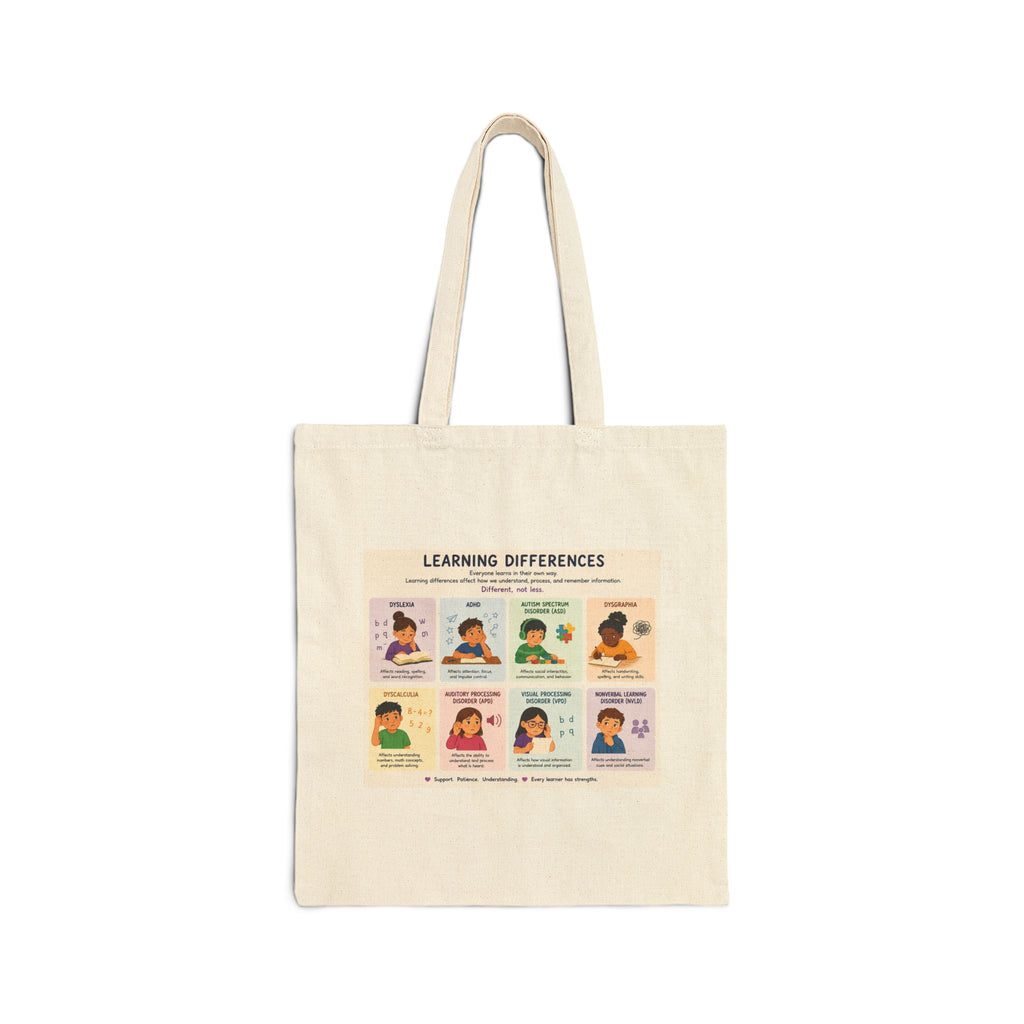 Canvas Tote Bag — "Learning Differences" Illustrated Educational Tote for Teachers & Parents