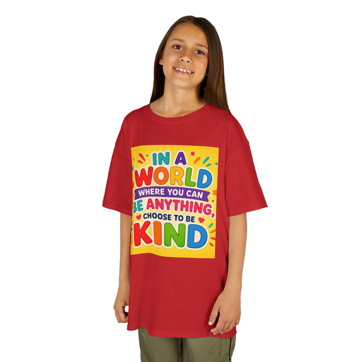 Kids T-Shirt — "In a World Where You Can Be Anything, Choose to Be Kind" Colorful Positive Message