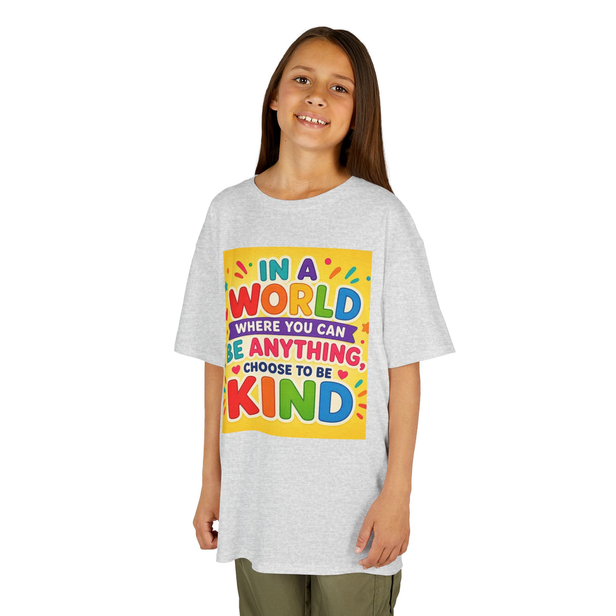 Kids T-Shirt — "In a World Where You Can Be Anything, Choose to Be Kind" Colorful Positive Message