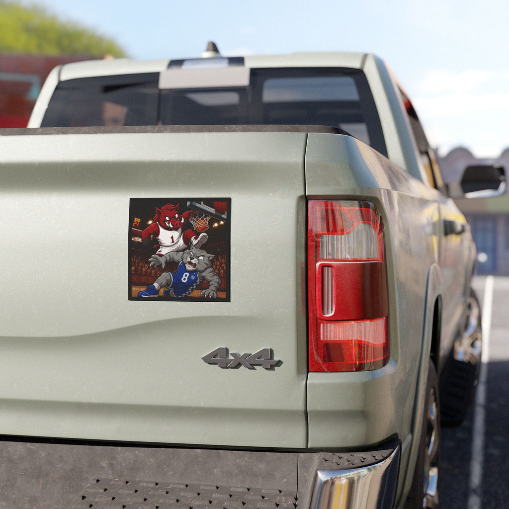 Basketball Mascot Car Magnet — Razorback Dunk vs Wildcat Design