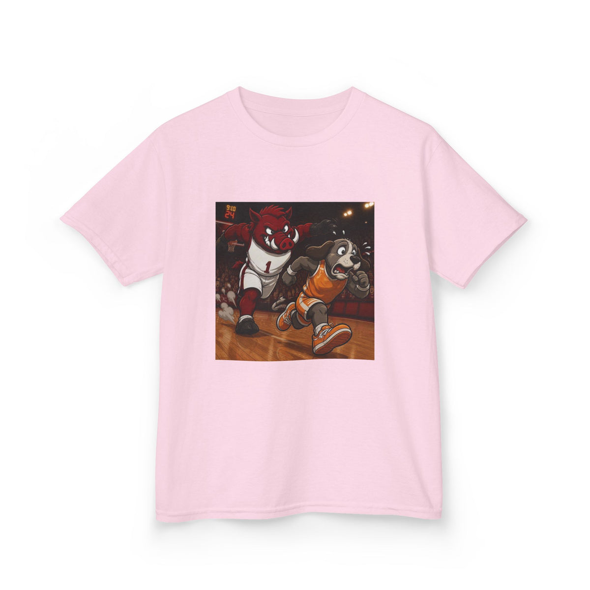 Kids Basketball Mascot Tee — Playful Cartoon Dunk Design