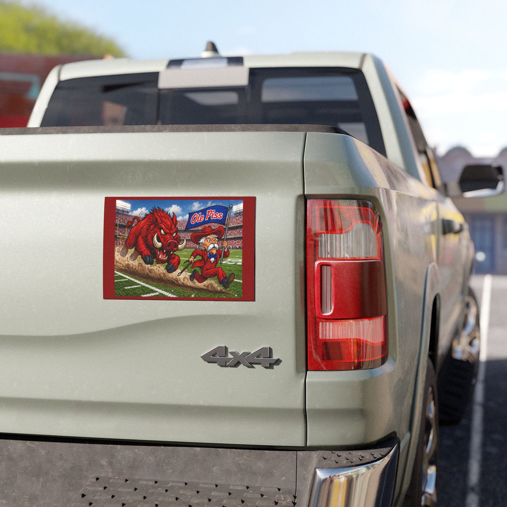 Razorback Chasing Rebel Car Magnet – 'Ole Piss' Tailgate Decal