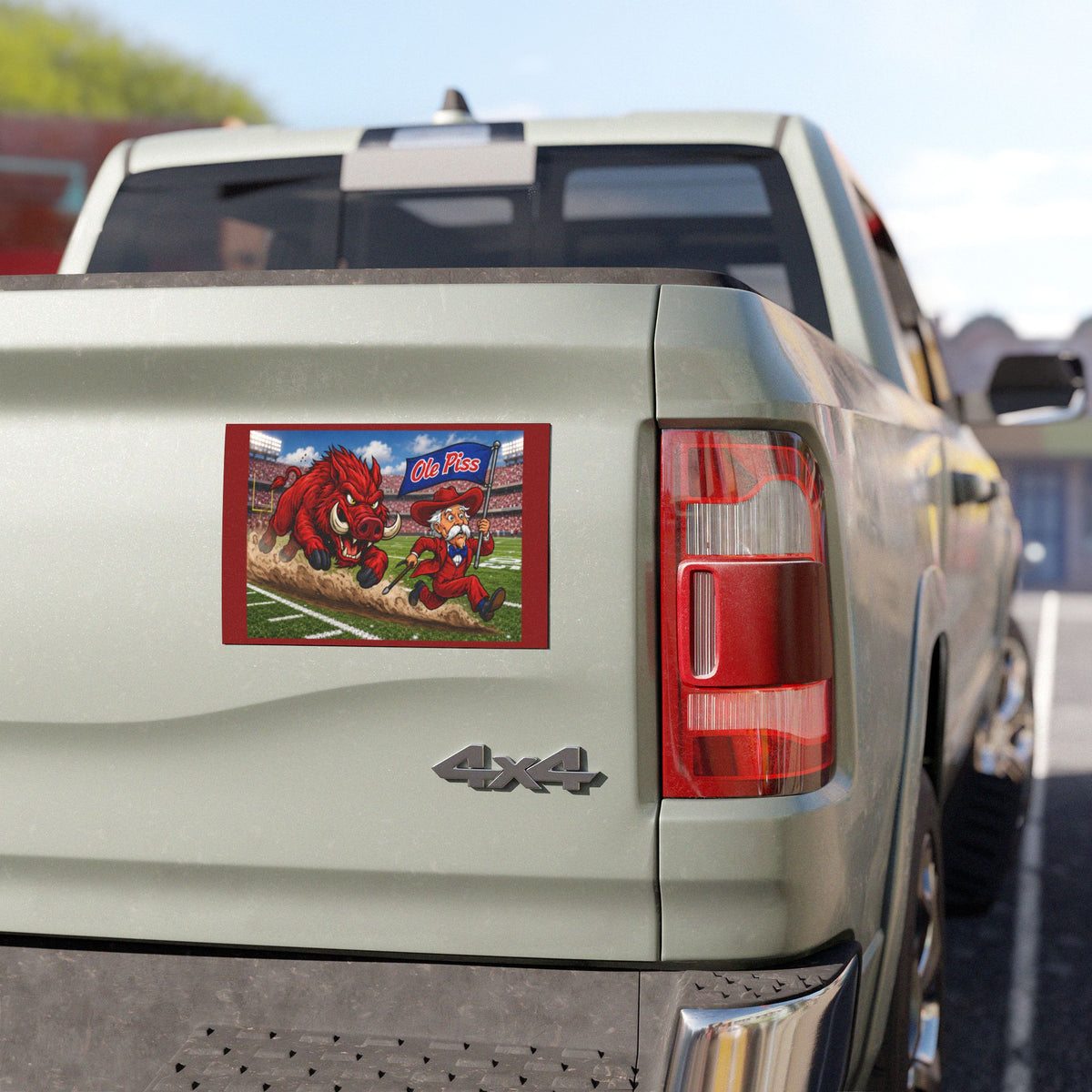 Razorback Chasing Rebel Car Magnet – 'Ole Piss' Tailgate Decal