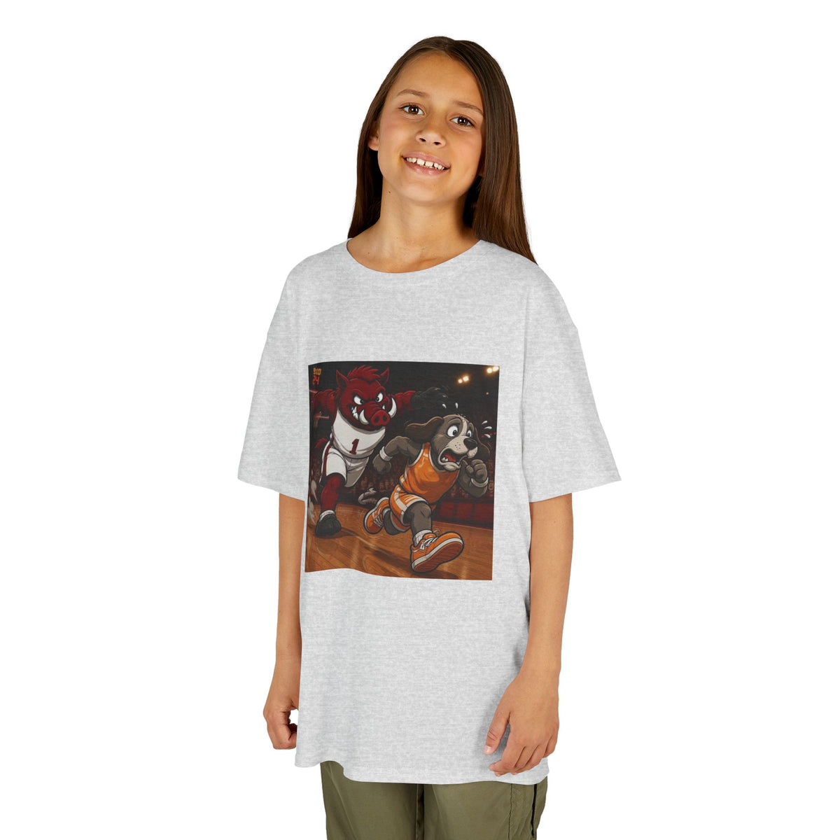 Kids Basketball Mascot Tee — Playful Cartoon Dunk Design