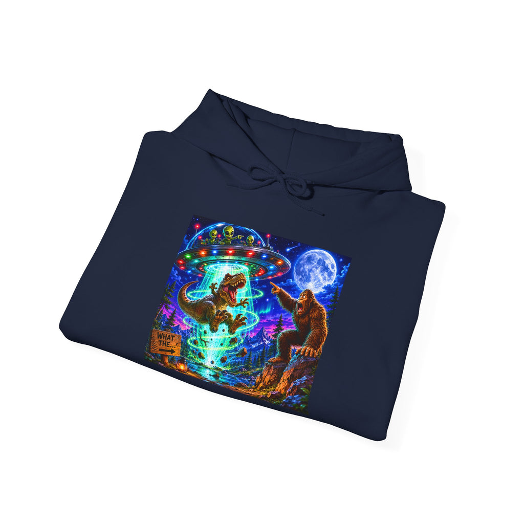 Psychedelic Alien, Dinosaur, Bigfoot Hoodie - Trippy Forest Spirit Graphic Sweatshirt