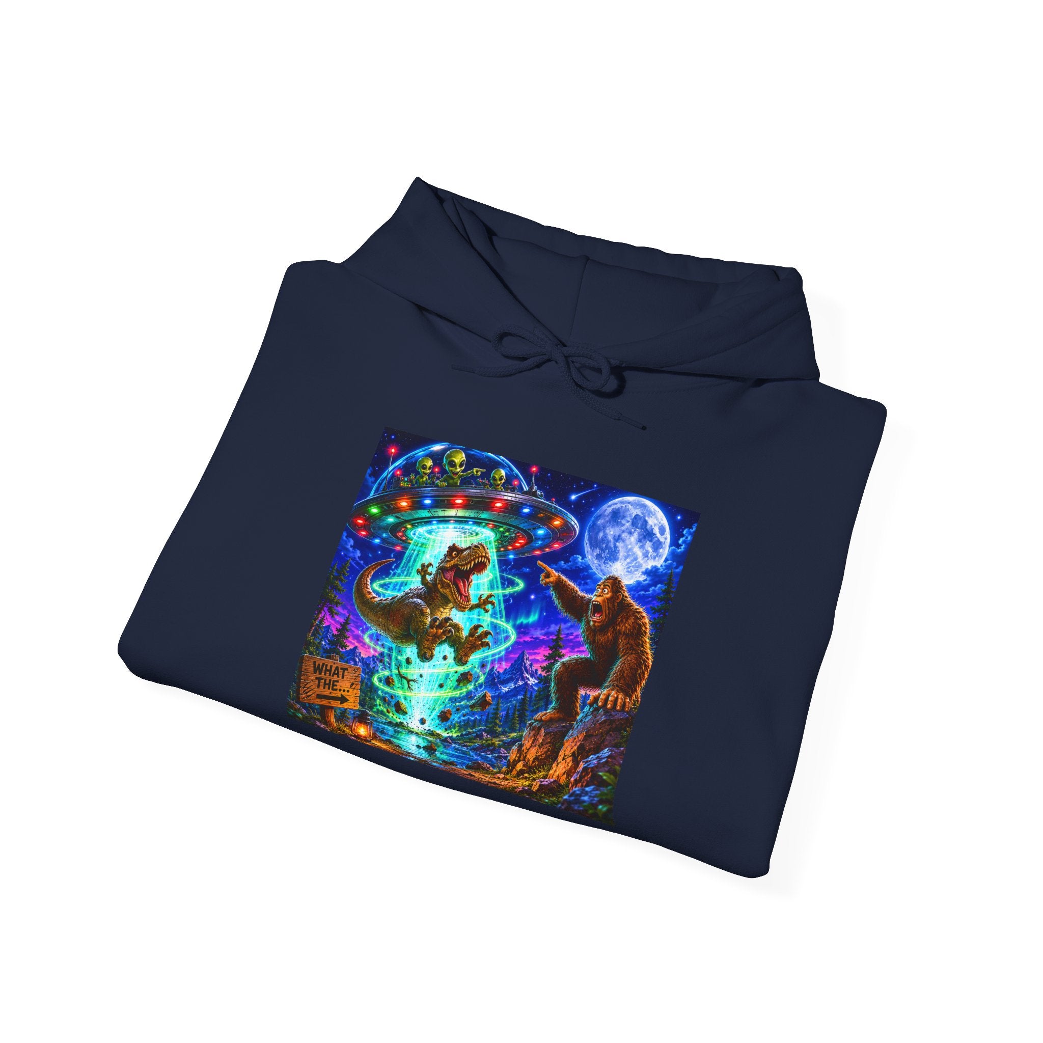 Psychedelic Alien, Dinosaur, Bigfoot Hoodie - Trippy Forest Spirit Graphic Sweatshirt