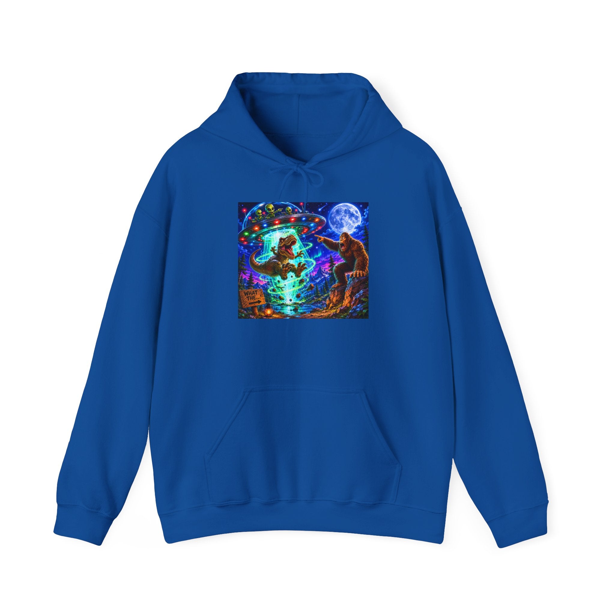 Psychedelic Alien, Dinosaur, Bigfoot Hoodie - Trippy Forest Spirit Graphic Sweatshirt