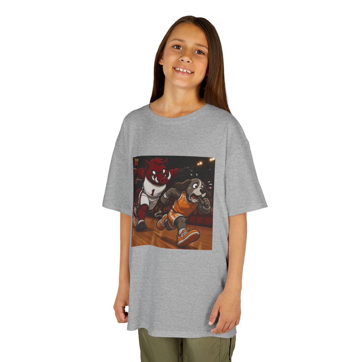 Kids Basketball Mascot Tee — Playful Cartoon Dunk Design