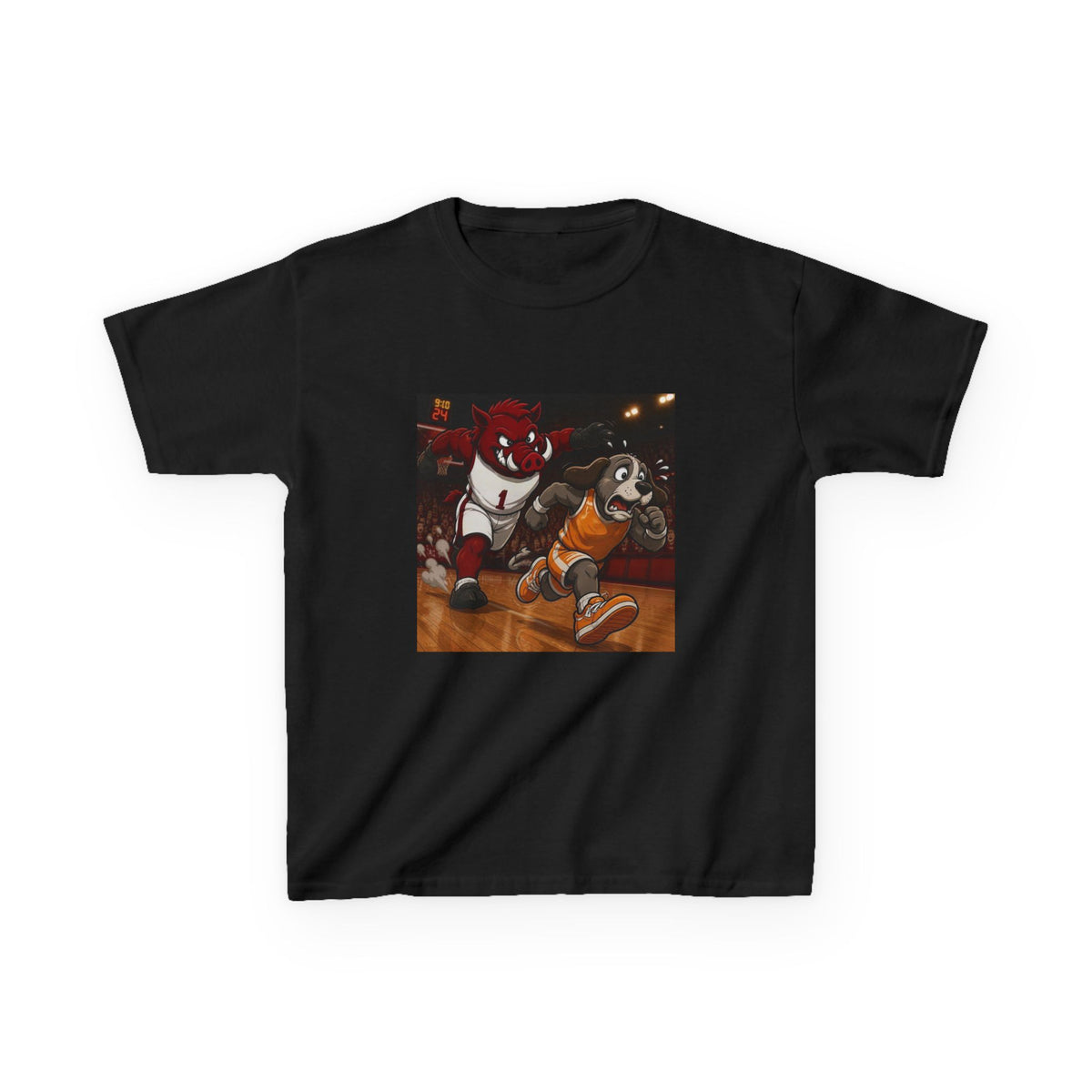 Kids Basketball Mascot Tee — Playful Cartoon Dunk Design