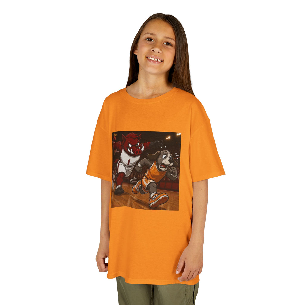 Kids Basketball Mascot Tee — Playful Cartoon Dunk Design