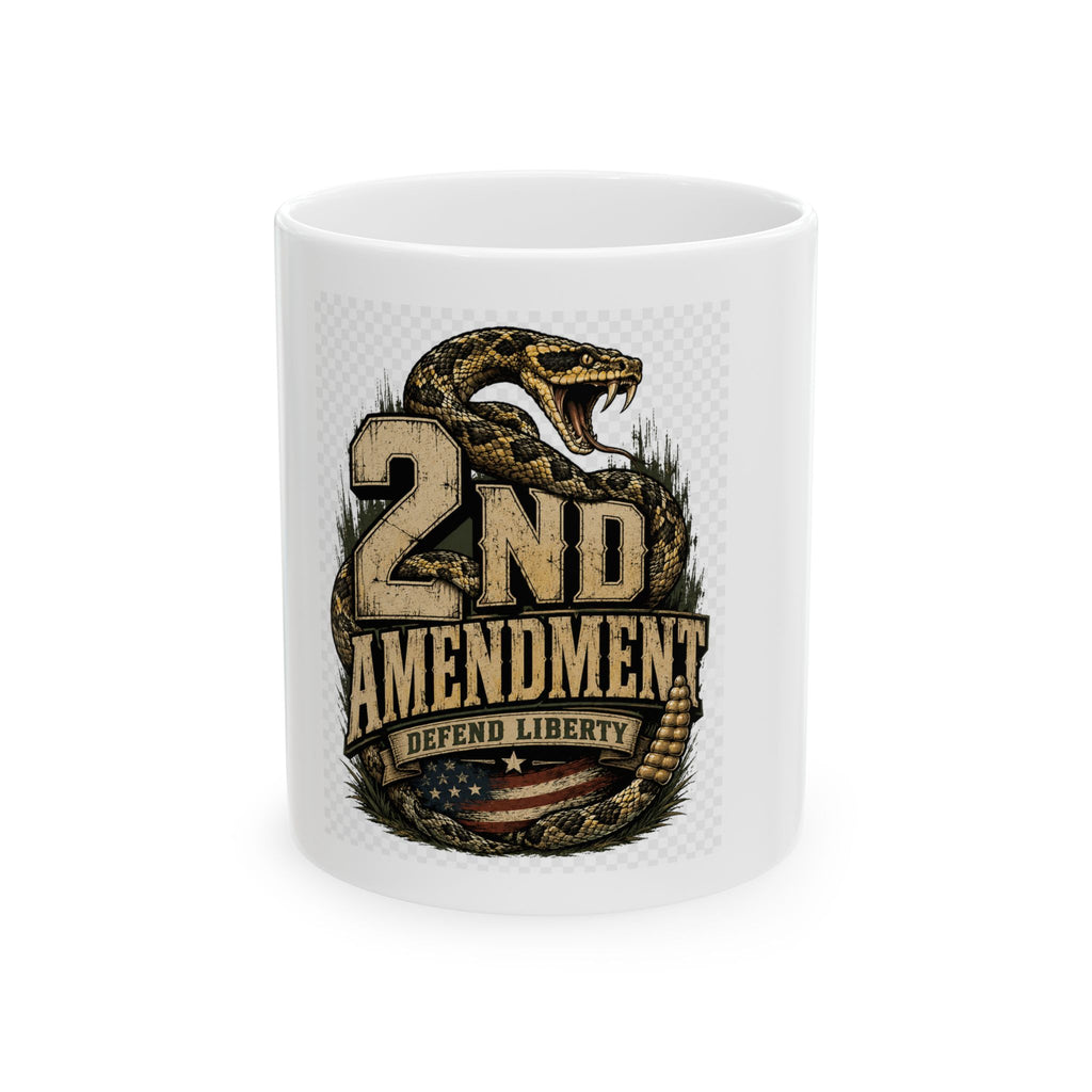 2nd Amendment Ceramic Mug — Defend Liberty Coffee Cup, Patriotic Snake Design (11oz/15oz)