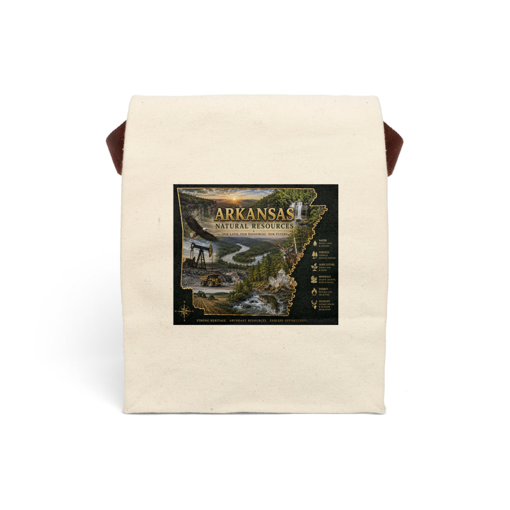 Arkansas Natural Resources Canvas Lunch Bag — State Map & Wildlife Design