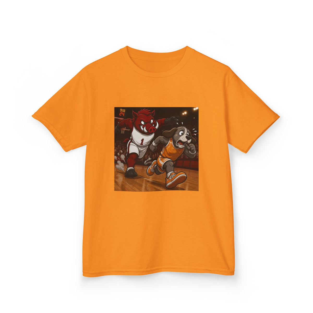 Kids Basketball Mascot Tee — Playful Cartoon Dunk Design