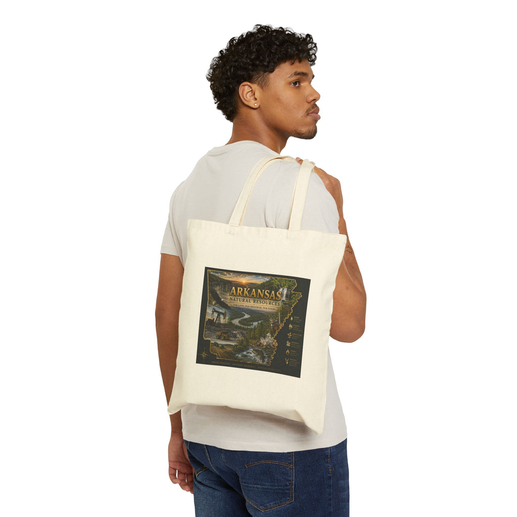 Arkansas Nature Wildlife Canvas Tote Bag — Scenic State Map Eco Grocery Bag