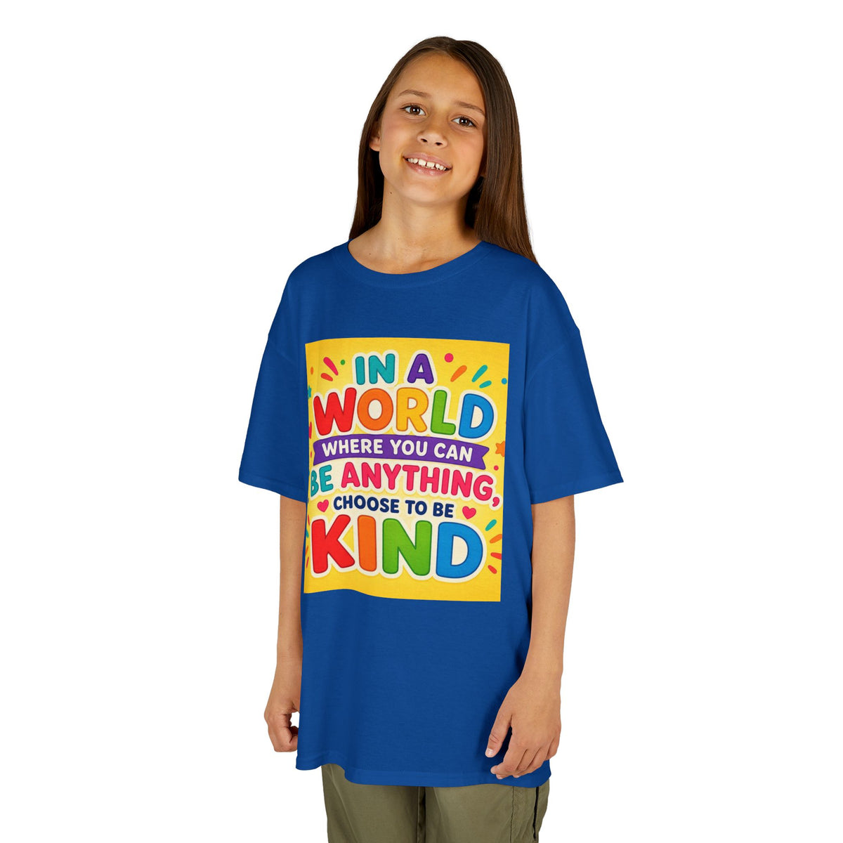 Kids T-Shirt — "In a World Where You Can Be Anything, Choose to Be Kind" Colorful Positive Message